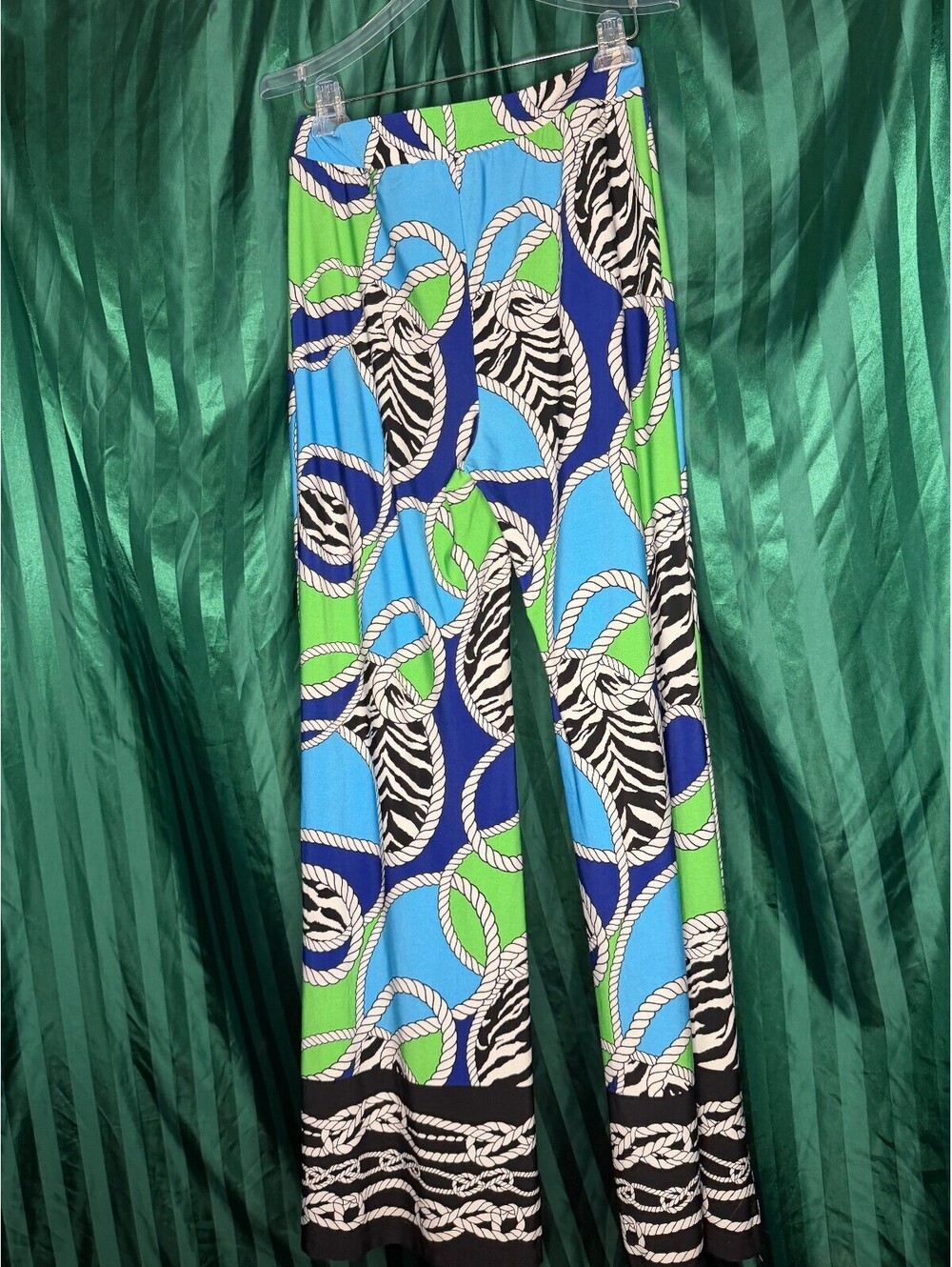 Alfred Dunner Abstract Zebra Print Pull On Pants Womens Medium M Blue Green